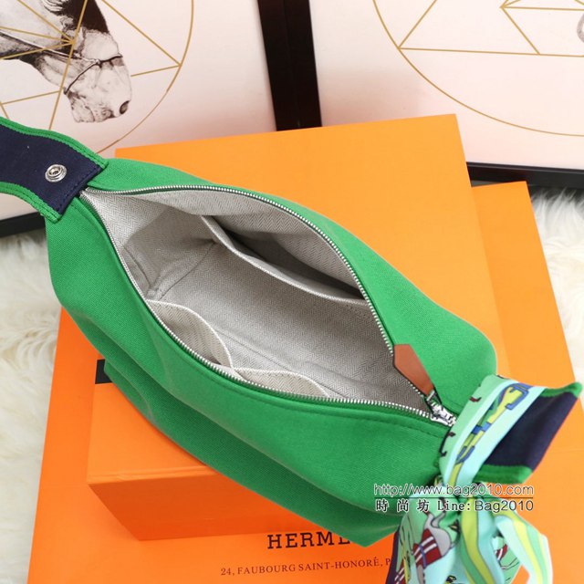 Hermes女包 愛馬仕飯盒包 Trousse Bride-A-Brace Hermes帆布便當包 竹子綠  tdh2162